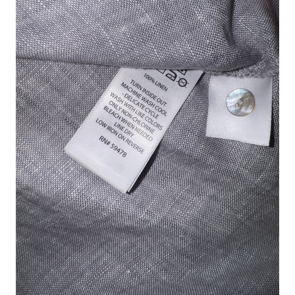 Kenar Gray 100% Linen Woven Shirt Dress Sz Large Collared MOP buttons Pockets - Picture 6 of 9
